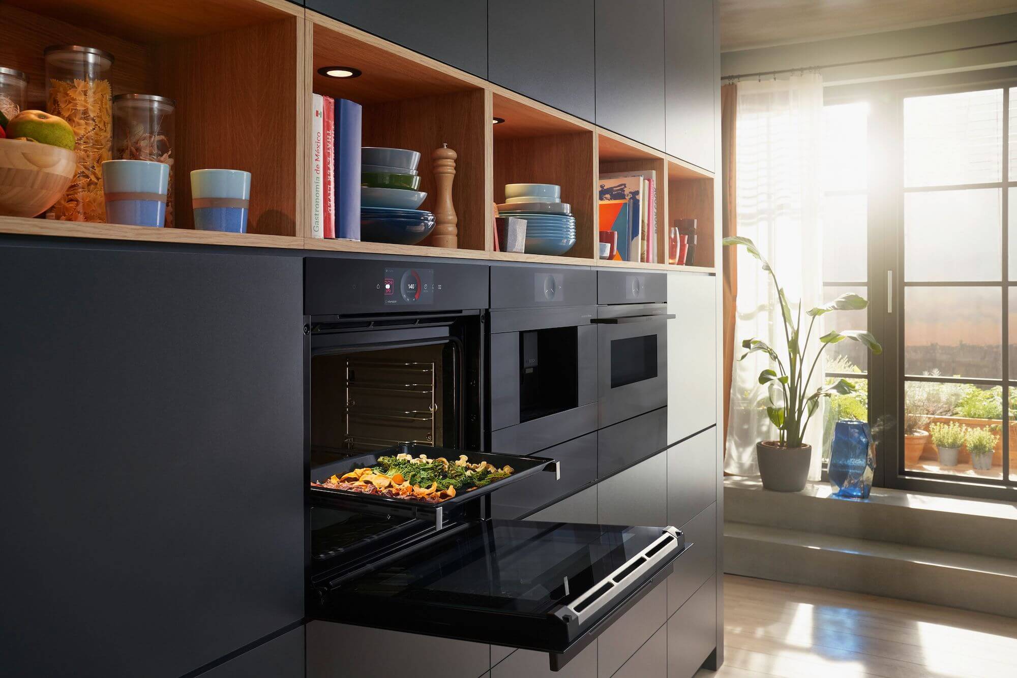 Bosch Backofen schwarz Kaffeemaschine und Dampfgarer