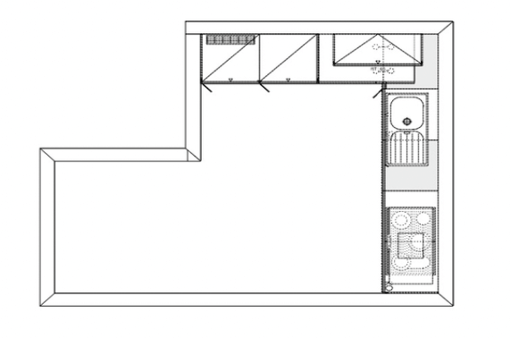 Grundriss Häcker Design L-Küche schwarz