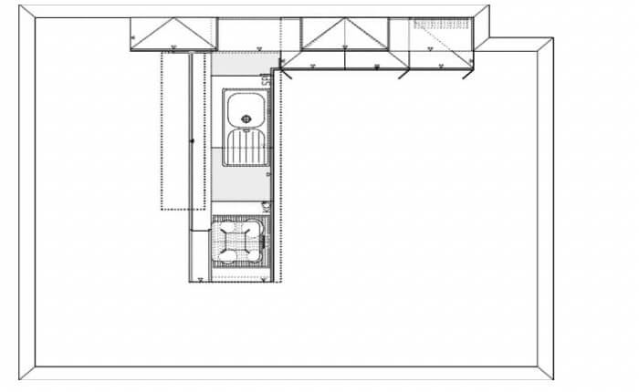 Grundriss Häcker moderne L-Küche Magnolie Lack