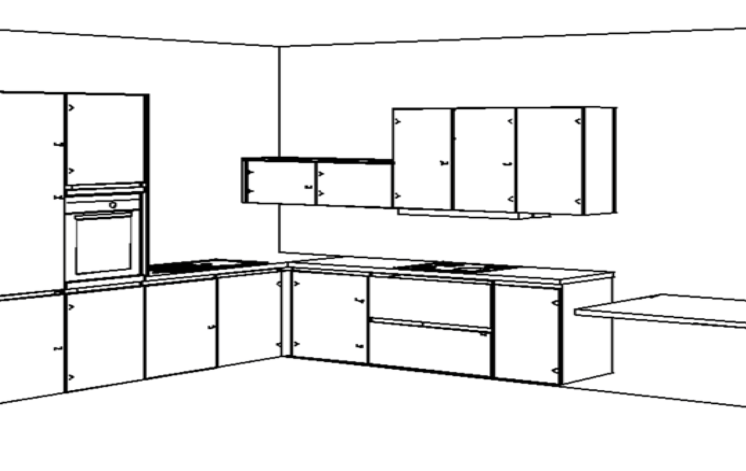 Küchenplanung 3D L Form Grifflos Rostrot